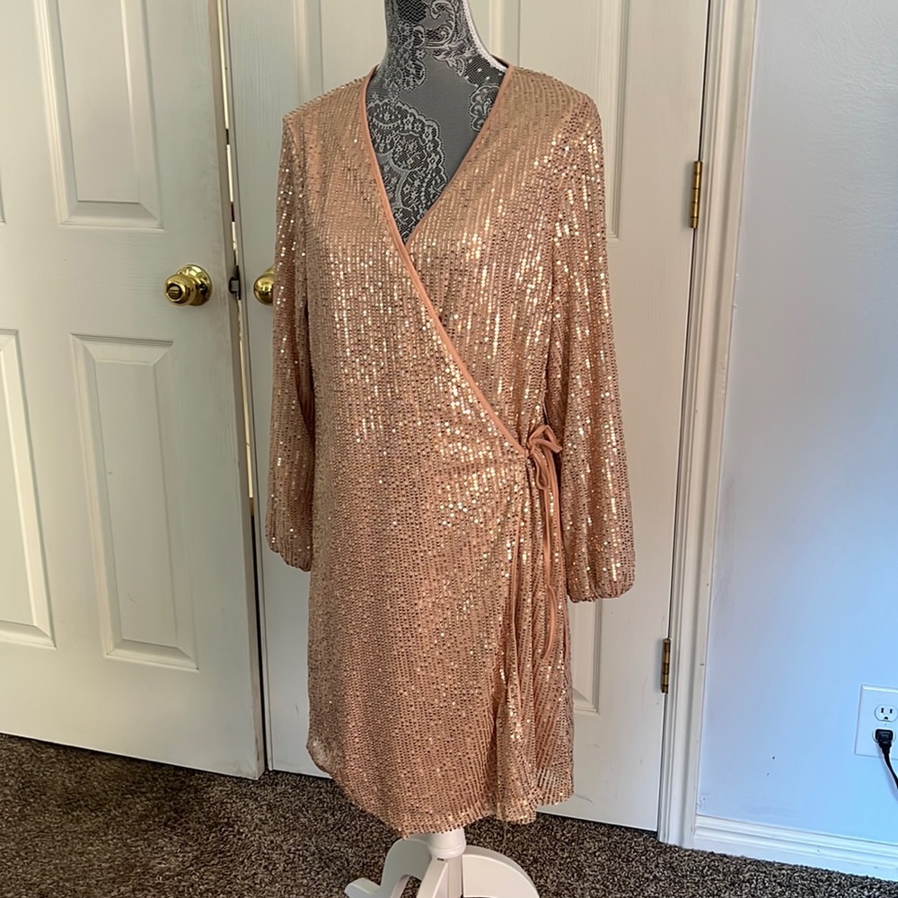 Gold sequin wrap dress